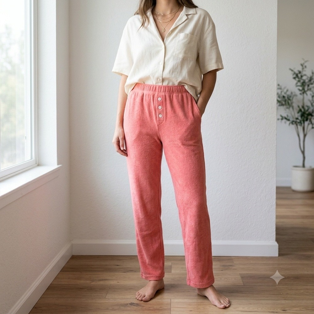 Beyond Yoga x DONNI Terry Henley Sweatpants Womens Medium Pink Lounge Jogger